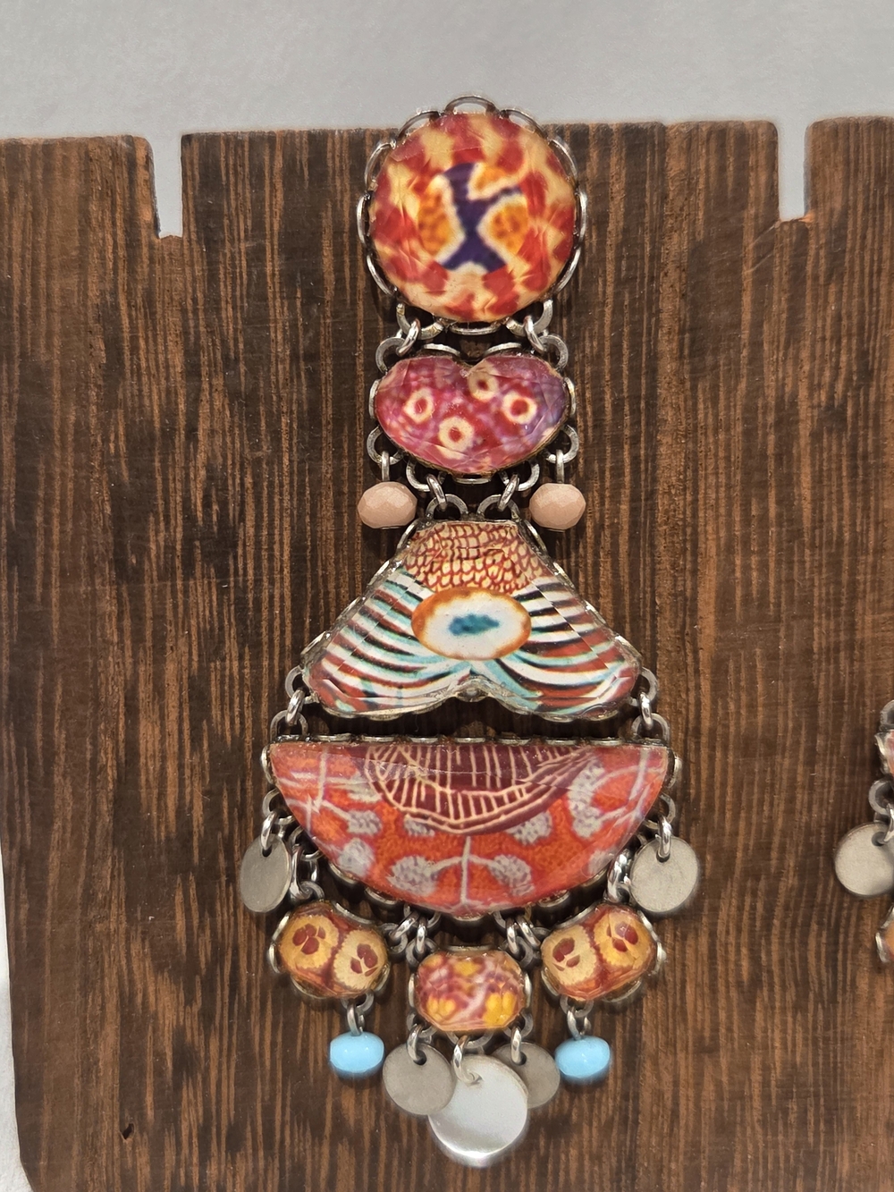 Ayalabar Vibrant Orange and Pink Tiered Boho Drop Earrings